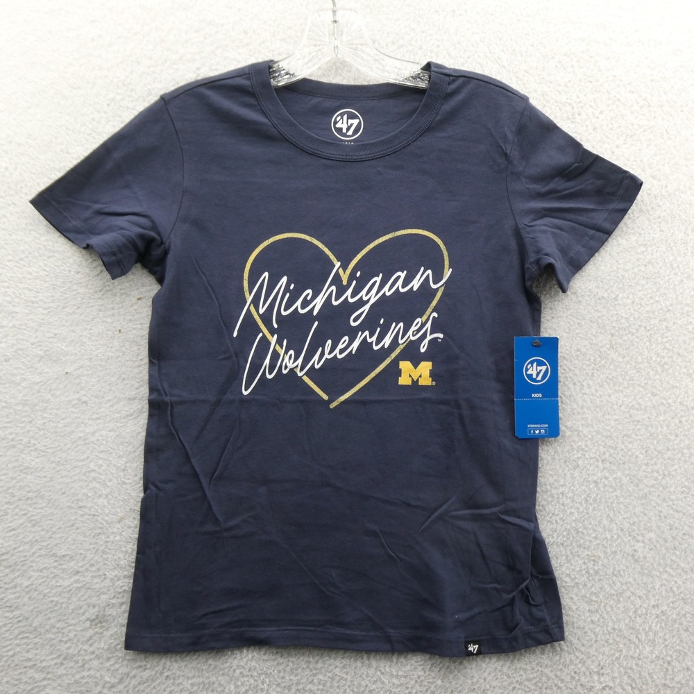 47 Brand Shirt Kids Large Michigan Wolverines Navy Heart Logo Cotton